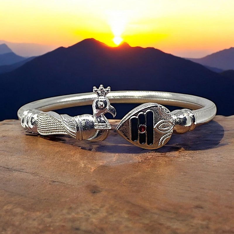 Upbeat Adjustable Vel & Mayil Metal Silver color Bracelet/kappu/kadda I Unisex jewelry I Lightweight & Comfortable Fit I Unisex, Modern, and Durable - Image 4