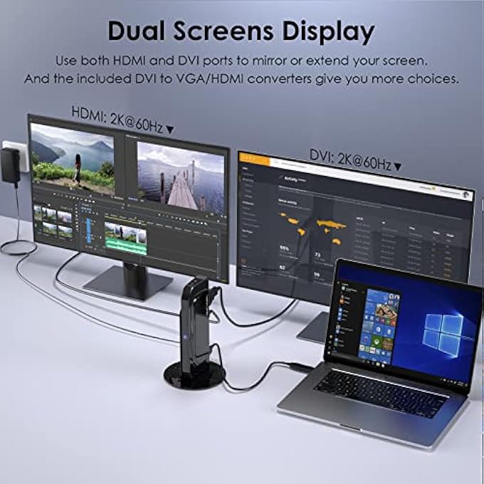 WAVLINK UNIVERSAL LAPTOP DOCKING STATION, 13-IN-1 USB-C HUB DUAL MONITOR FOR M1/M2 MAC, WINDOWS, THUNDERBOLT 3&4, USB4 (DUAL VIDEO: HDMI AND DVI/VGA/HDMI, GIGABIT ETHERNET, AUDIO, MIC, 6 USB PORTS) - Image 3