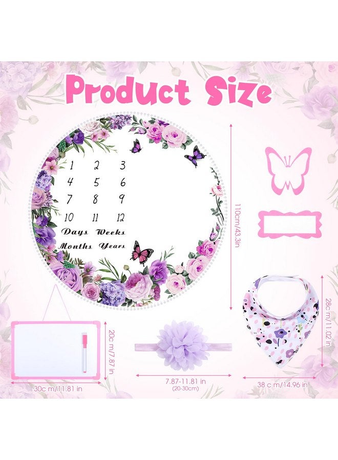 Chumia Chumia 6 Pcs Monthly Baby Milestone Blanket for Baby Girls Boys Set Baby Age Blanket Baby Month Blanket Newborn Growth Chart Blanket with Bandana Frame Headband for Background (Purple,Elegance Style)  - Image 2