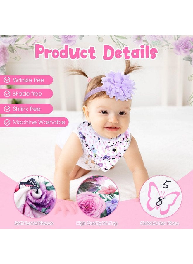 Chumia Chumia 6 Pcs Monthly Baby Milestone Blanket for Baby Girls Boys Set Baby Age Blanket Baby Month Blanket Newborn Growth Chart Blanket with Bandana Frame Headband for Background (Purple,Elegance Style)  - Image 3