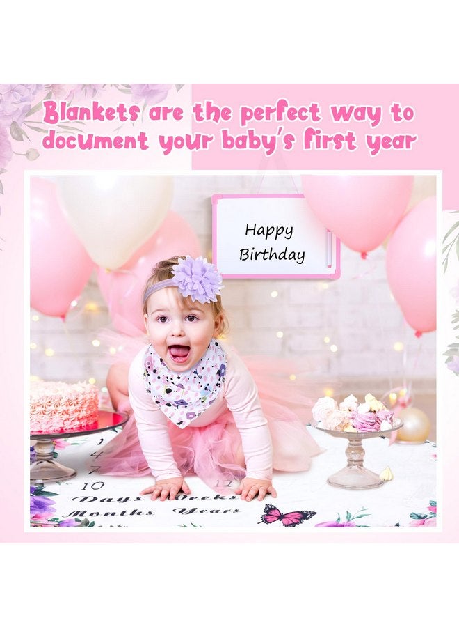 Chumia Chumia 6 Pcs Monthly Baby Milestone Blanket for Baby Girls Boys Set Baby Age Blanket Baby Month Blanket Newborn Growth Chart Blanket with Bandana Frame Headband for Background (Purple,Elegance Style)  - Image 5