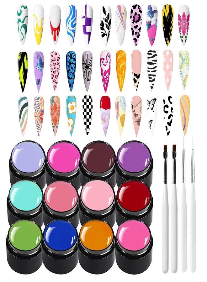 AOBOO 12colors Nail Painting Gel Polish Paint for Nail Art, Solid Cream Gel Polish For French Tip Tool Design Art Gels Paint for Nails Painting Drawing Soak Off UV Need Design DIy &Salon&Home - Image 1