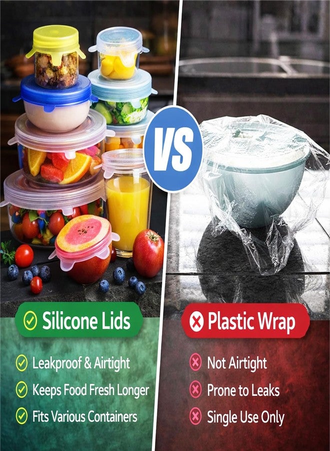 BELIKO Silicone Stretch Lids - Airtight Food Covers for Bowls, Containers - Multi Size Reusable (Color May Vary) Freezer and Dishwasher Safe - Silicone Food Storage Lids (Random Color, Pack of 6) - Image 5
