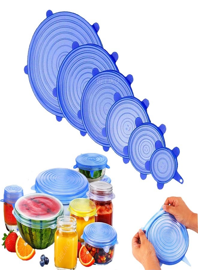 BELIKO Silicone Stretch Lids - Airtight Food Covers for Bowls, Containers - Multi Size Reusable (Color May Vary) Freezer and Dishwasher Safe - Silicone Food Storage Lids (Random Color, Pack of 6) - Image 1