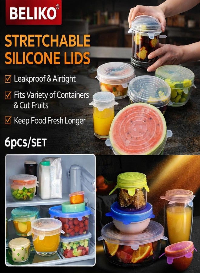 BELIKO Silicone Stretch Lids - Airtight Food Covers for Bowls, Containers - Multi Size Reusable (Color May Vary) Freezer and Dishwasher Safe - Silicone Food Storage Lids (Random Color, Pack of 6) - Image 3