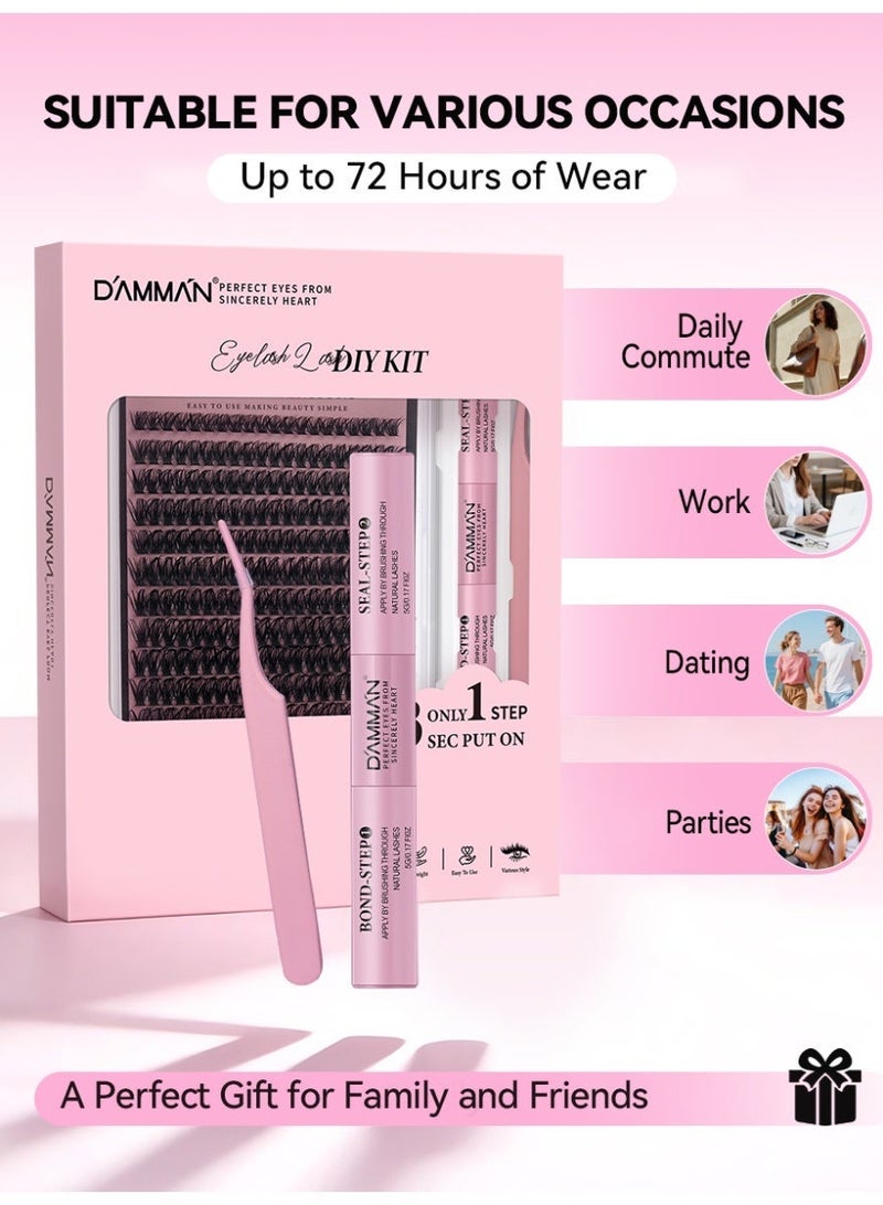 D'AMMA'N 240PCS 50D Cluster False Eyelashes, DIY Individual Lash Extension Kit, D Curl, Mixed Lengths 8-16mm, Ultra Mega Volume Dramatic Wispy Lash Look, Bond & Seal Glue, Tweezers & Applicator, Soft Lightweight False Eyelashes, Beginner Friendly, Easy to Apply at Home - Image 3