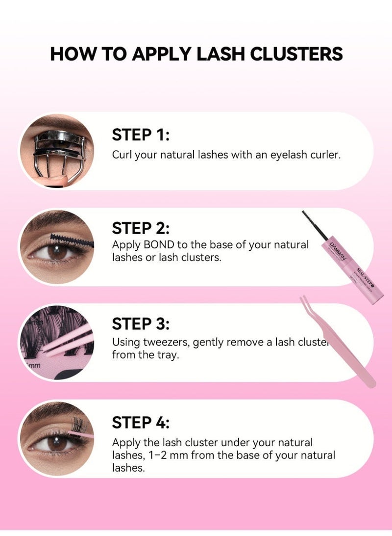 D'AMMA'N 240PCS 50D Cluster False Eyelashes, DIY Individual Lash Extension Kit, D Curl, Mixed Lengths 8-16mm, Ultra Mega Volume Dramatic Wispy Lash Look, Bond & Seal Glue, Tweezers & Applicator, Soft Lightweight False Eyelashes, Beginner Friendly, Easy to Apply at Home - Image 5