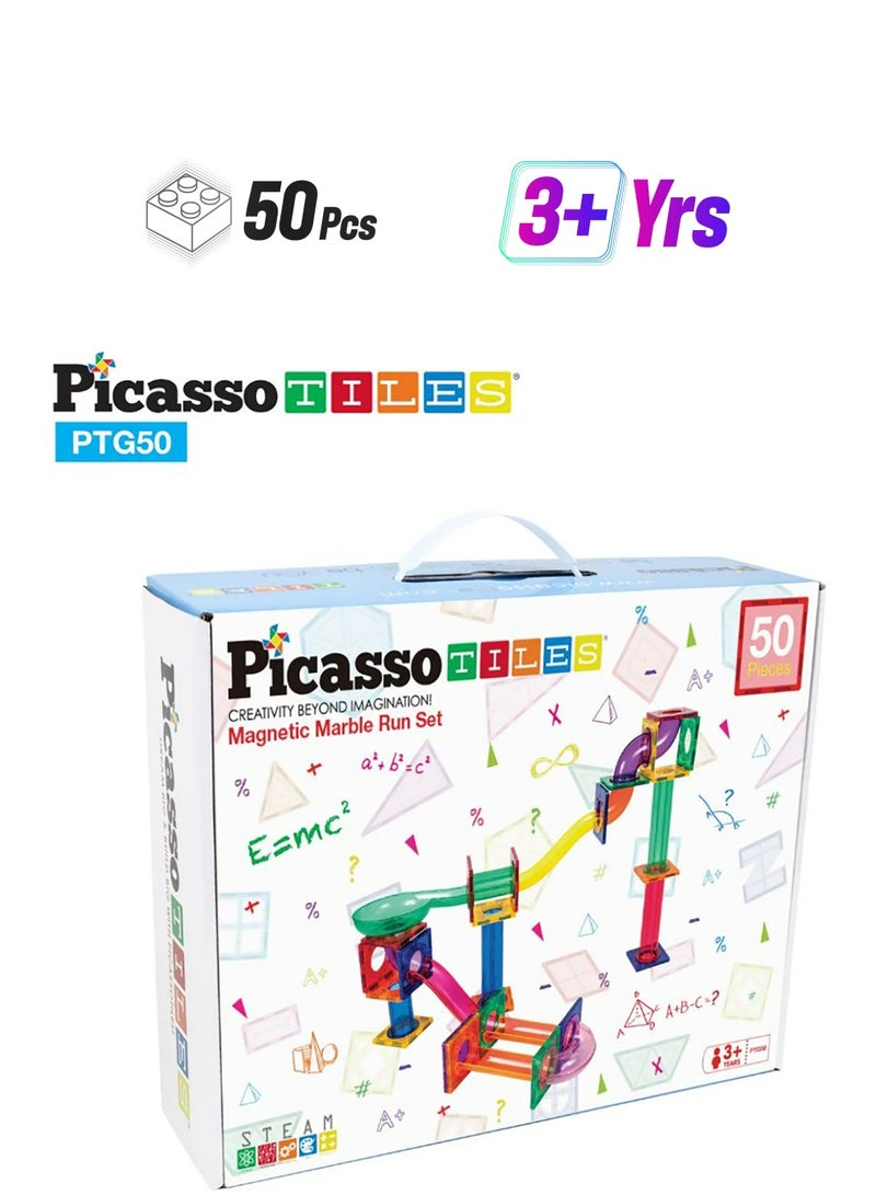 PicassoTiles Picasso Magnetic Marble Run 50-Pieces | Magnetic Tiles | Building Blocks | Educational Toy Set | Construction Building Kit for Child Brain Development  - Image 1