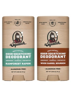 Dr. Squatch Men's Natural Deodorant - Aluminum-Free Deodorant from Dr. Squatch - Natural Deodorizer - made w/charcoal - Deodorant for Men - Smell fresh with Rainforest Rapids and Wood Barrel Bourbon (2 Pk)  - Image 1
