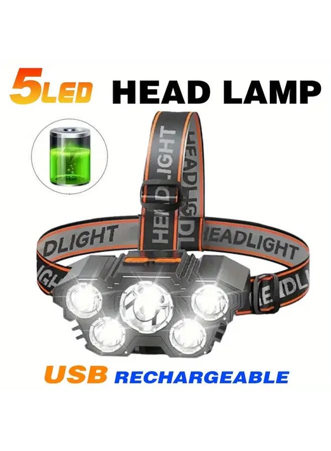5LED USB Rechargeable Headlamp Bright Outdoor Headlight For Camping Hiking Fishing - Image 3