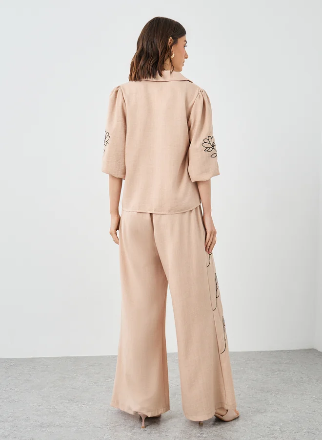 Styli Styli Floral Embroidered Boxy Shirt and Pants Co-Ords