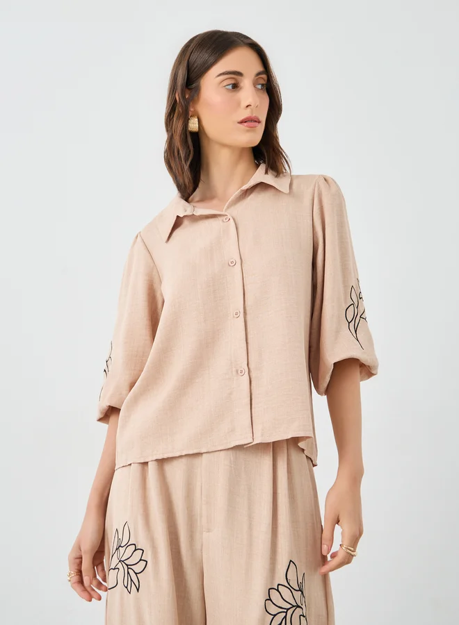 تايك تو Take Two Floral Embroidered Boxy Shirt and Pants Co-Ords