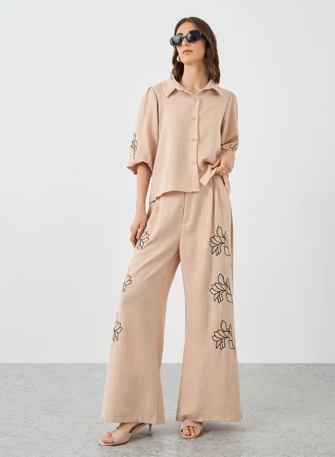 تايك تو Take Two Floral Embroidered Boxy Shirt and Pants Co-Ords