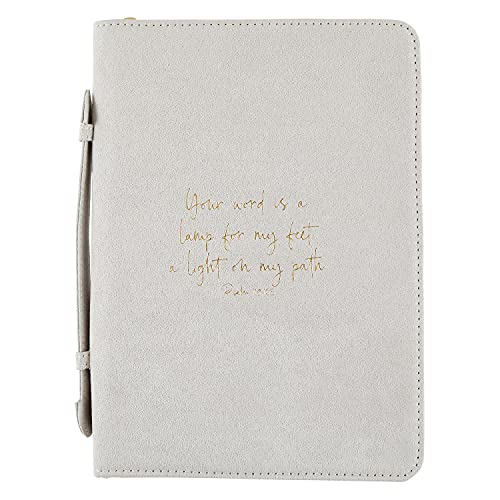 Autom Creative Brands Faithworks - Suede Bible Cover with Carry Handle and Zipper Closure Simply Faith Collection, 6 x 9-Inch, Grey - Psalm 119:105 - Image 1