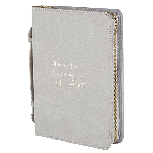 Autom Creative Brands Faithworks - Suede Bible Cover with Carry Handle and Zipper Closure Simply Faith Collection, 6 x 9-Inch, Grey - Psalm 119:105 - Image 3