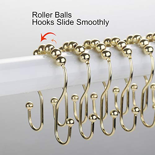 Goowin Shower Curtain Hooks, 12 Pcs Shower Curtain Rings, Stainless Steel Gold Shower Curtain Hooks Rings Rust Proof, Smooth Sliding Anti-Drop Double Shower Hooks for Shower Curtain, Rods (Gold) - Image 5