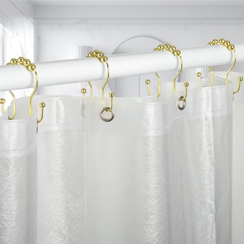 Goowin Shower Curtain Hooks, 12 Pcs Shower Curtain Rings, Stainless Steel Gold Shower Curtain Hooks Rings Rust Proof, Smooth Sliding Anti-Drop Double Shower Hooks for Shower Curtain, Rods (Gold) - Image 3