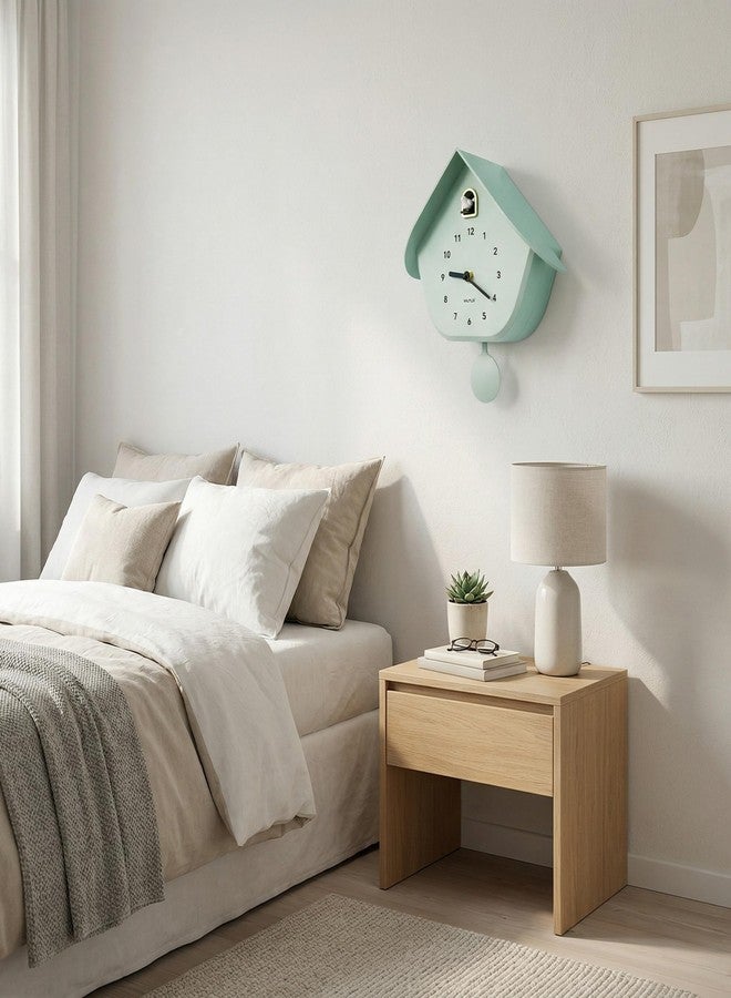 WALPLUS Modern Cuckoo Clocks for Wall Hourly Chiming Coo Coo Clock Volume Adjustable Cookoo Clock Removable Pendulum Christmas Cuckoo Gift Minty Green Pastel Interior Decoration - Image 2