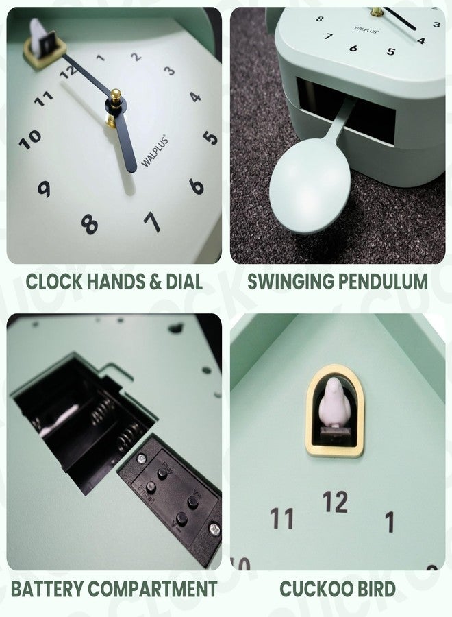 WALPLUS Modern Cuckoo Clocks for Wall Hourly Chiming Coo Coo Clock Volume Adjustable Cookoo Clock Removable Pendulum Christmas Cuckoo Gift Minty Green Pastel Interior Decoration - Image 5