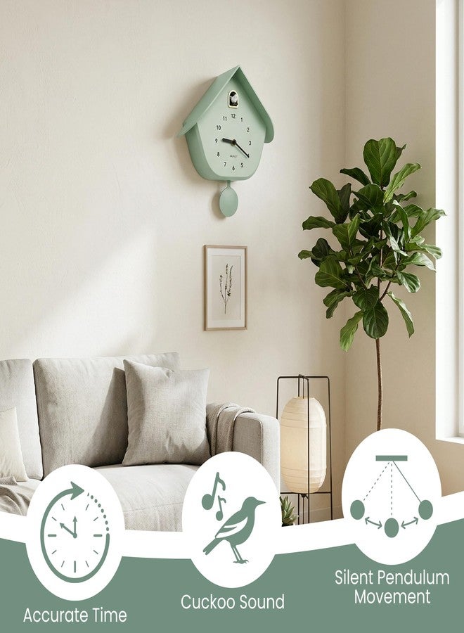 WALPLUS Modern Cuckoo Clocks for Wall Hourly Chiming Coo Coo Clock Volume Adjustable Cookoo Clock Removable Pendulum Christmas Cuckoo Gift Minty Green Pastel Interior Decoration - Image 3