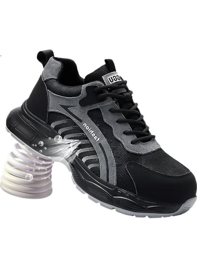 Dinggu Men'S Lightweight Breathable Steel Toe Cap Anti-Smashing Anti-Piercing Safety Work Shoes 950 Black Grey Size 43 - Image 2