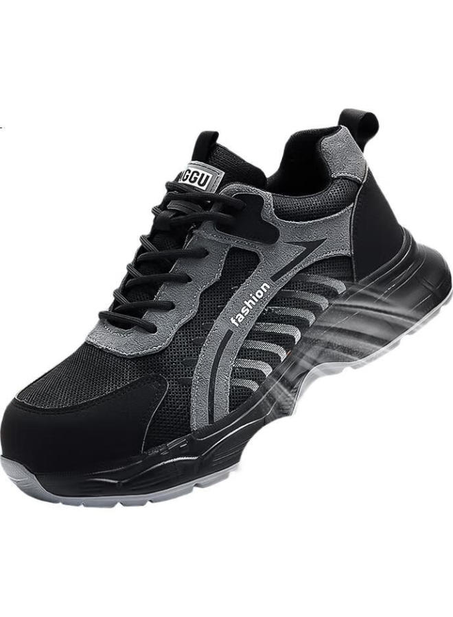 Dinggu Men'S Lightweight Breathable Steel Toe Cap Anti-Smashing Anti-Piercing Safety Work Shoes 950 Black Grey Size 43 - Image 1