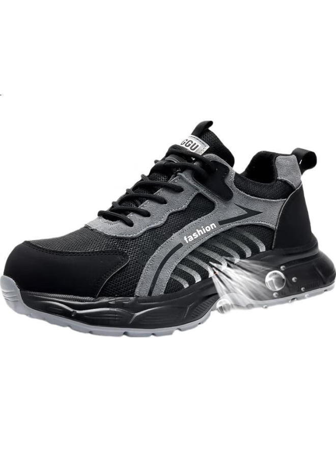 Dinggu Men'S Lightweight Breathable Steel Toe Cap Anti-Smashing Anti-Piercing Safety Work Shoes 950 Black Grey Size 43 - Image 3