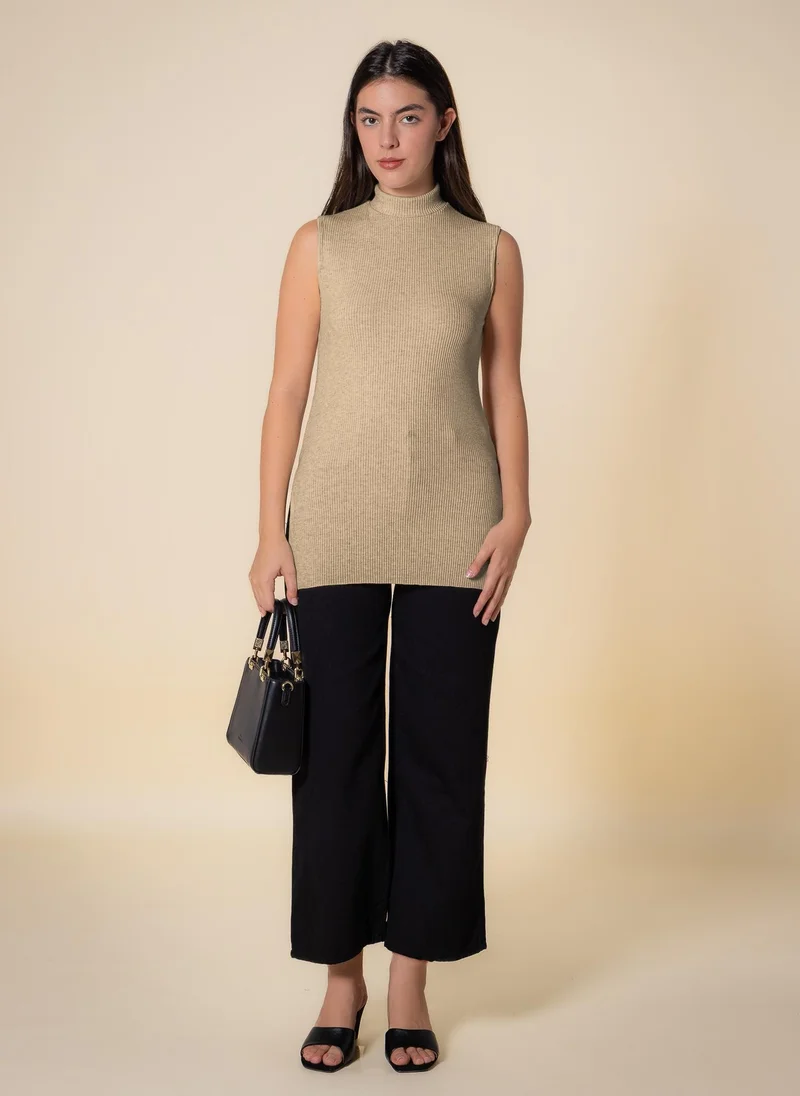 Shapes Beige HIGH NECK KNITTED TOP for Women | Best Price UAE
