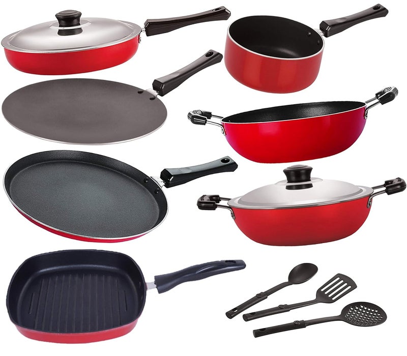 Nirlon NonStick Coated Aluminium Cookware Set for Home Kitchen Gas Friendly 10 Piece FT12_CT12_FP12_DKDB_KD12_SPM_GP24_3SPN - Image 1