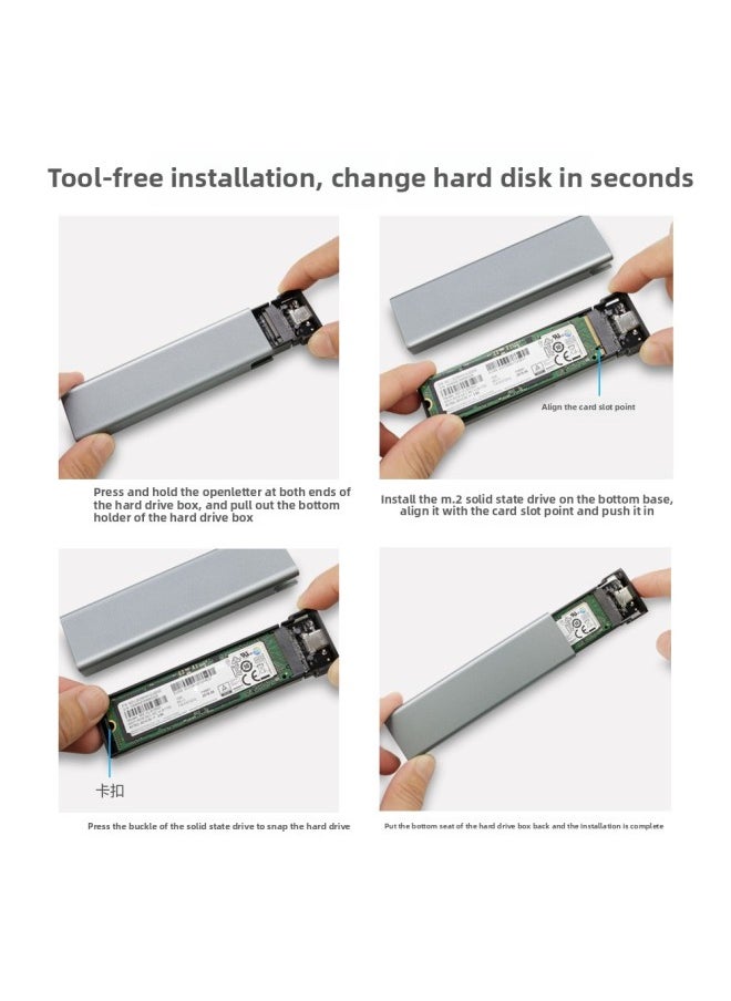 Generic M.2 Solid State Hard Disk Box NVMe/NGFF Dual Protocol USB3.1Type-c Aluminum Alloy SSD Mobile Hard Disk Box-Color:Black Dual Protocol Two-in-one Line 9210B Chip  - Image 5