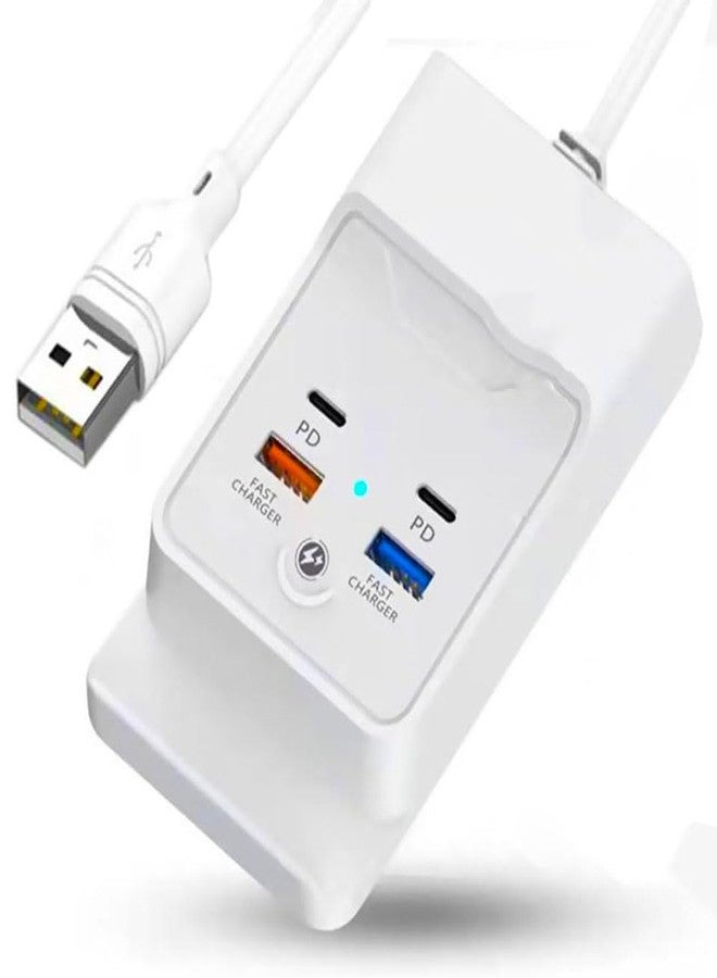 Juejuezi حامل شحن JUEJUEZI لأجهزة iPhone 15 Pro، موزع USB رباعي المنافذ بطول 1.5 متر مع حامل للهاتف، مزود بمنفذي USB ومنفذي USB-C، متوافق مع أجهزة iPhone 15 Pro و14 و13 و12 و11 وiPad وGalaxy أو أجهزة USB-C - Image 1