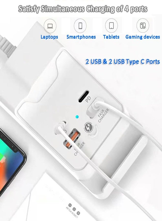 Juejuezi حامل شحن JUEJUEZI لأجهزة iPhone 15 Pro، موزع USB رباعي المنافذ بطول 1.5 متر مع حامل للهاتف، مزود بمنفذي USB ومنفذي USB-C، متوافق مع أجهزة iPhone 15 Pro و14 و13 و12 و11 وiPad وGalaxy أو أجهزة USB-C - Image 4