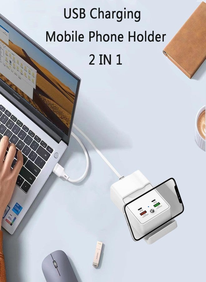 Juejuezi حامل شحن JUEJUEZI لأجهزة iPhone 15 Pro، موزع USB رباعي المنافذ بطول 1.5 متر مع حامل للهاتف، مزود بمنفذي USB ومنفذي USB-C، متوافق مع أجهزة iPhone 15 Pro و14 و13 و12 و11 وiPad وGalaxy أو أجهزة USB-C - Image 2