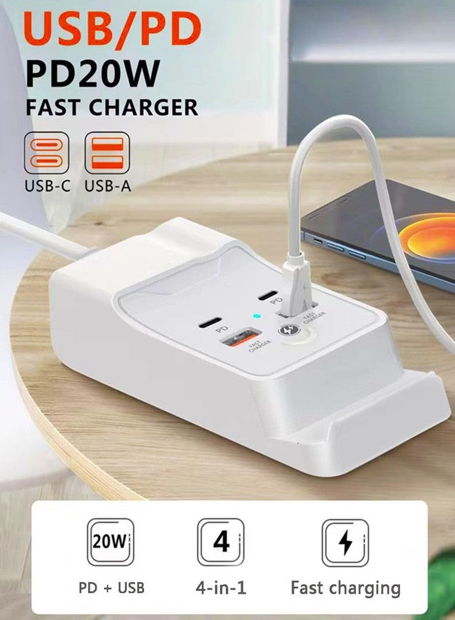 Juejuezi حامل شحن JUEJUEZI لأجهزة iPhone 15 Pro، موزع USB رباعي المنافذ بطول 1.5 متر مع حامل للهاتف، مزود بمنفذي USB ومنفذي USB-C، متوافق مع أجهزة iPhone 15 Pro و14 و13 و12 و11 وiPad وGalaxy أو أجهزة USB-C - Image 3