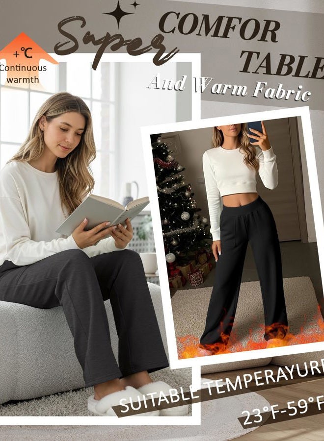 Yearntown 3 Pack Women's Wide Leg Baggy Sweatpants Fleece Elastic Lounge Pants with Pockets Casual Loose Yoga Jogger Pants, Black, Mixed Gray, Dark Blue, M - Image 2