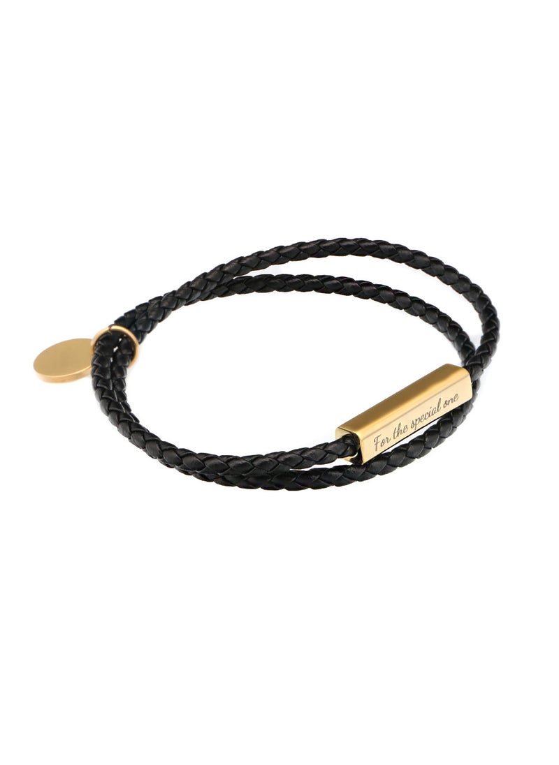 Generic - Stainless Steel Braided Leather Couples Bracelets Black gold buckle - Image 1