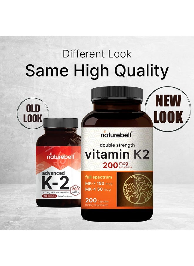 Full Spectrum Vitamin K2 Supplement With Mk7 & Mk4 200 Mcg 200 Capsules 2 In 1 Formula Vitamin K2 Complex Supplement Supports Joint And Heart Health Nongmo