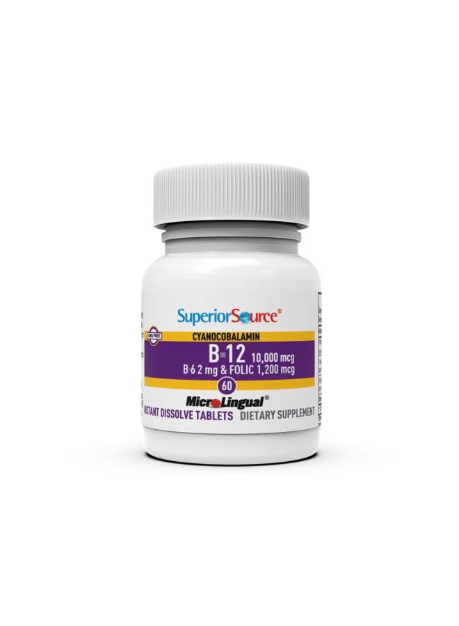 Superior Source No Shot Vitamin B-12 Cyanocobalamin 10000 mcg, B-6, Folic Acid 1200 mcg - Support Brain & Heart Health - 60 Sublingual Dissolving Tablets - Image 4