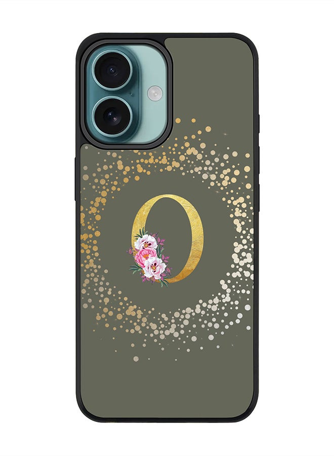 Stylizedd For iPhone 16 Case [Compatible with MagSafe] Slim Magnetic cover Phone Case iPhone 16 -Custom Monogram Floral - O (Olive Green ) - Image 1