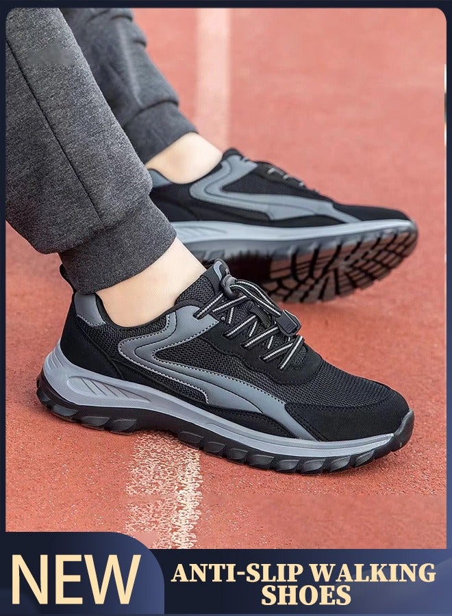 Non-slip, comfortable walking shoes | Breathable mesh men's sports shoes | Soft sole walking shoes in black  - Image 1