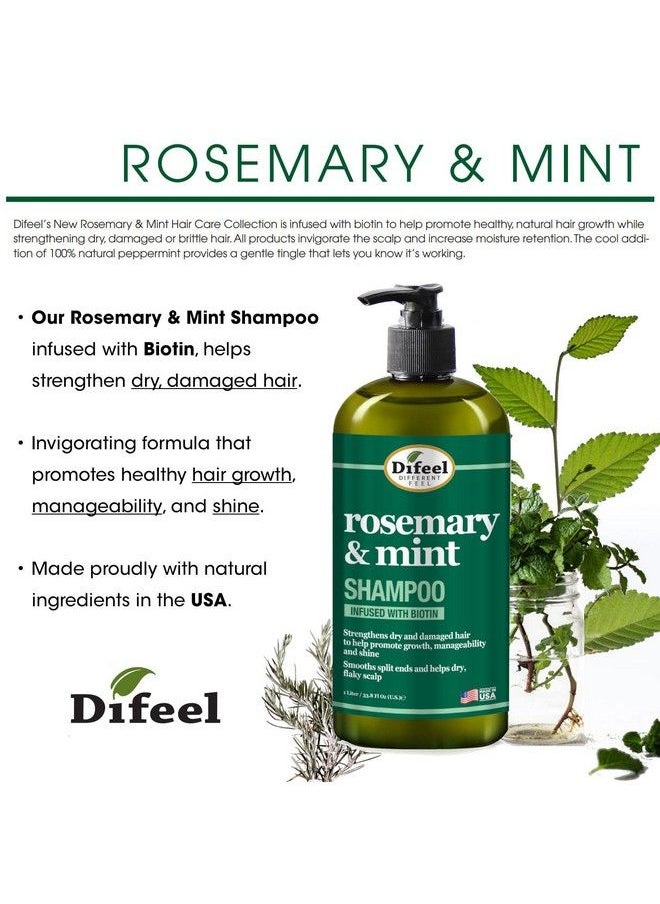 difeel - Rosemary Mint Strengthening Shampoo With Biotin 33.8 Oz. Made With Natural Rosemary Oil For Hair Growth Sulfate Free Shampoo - Image 1