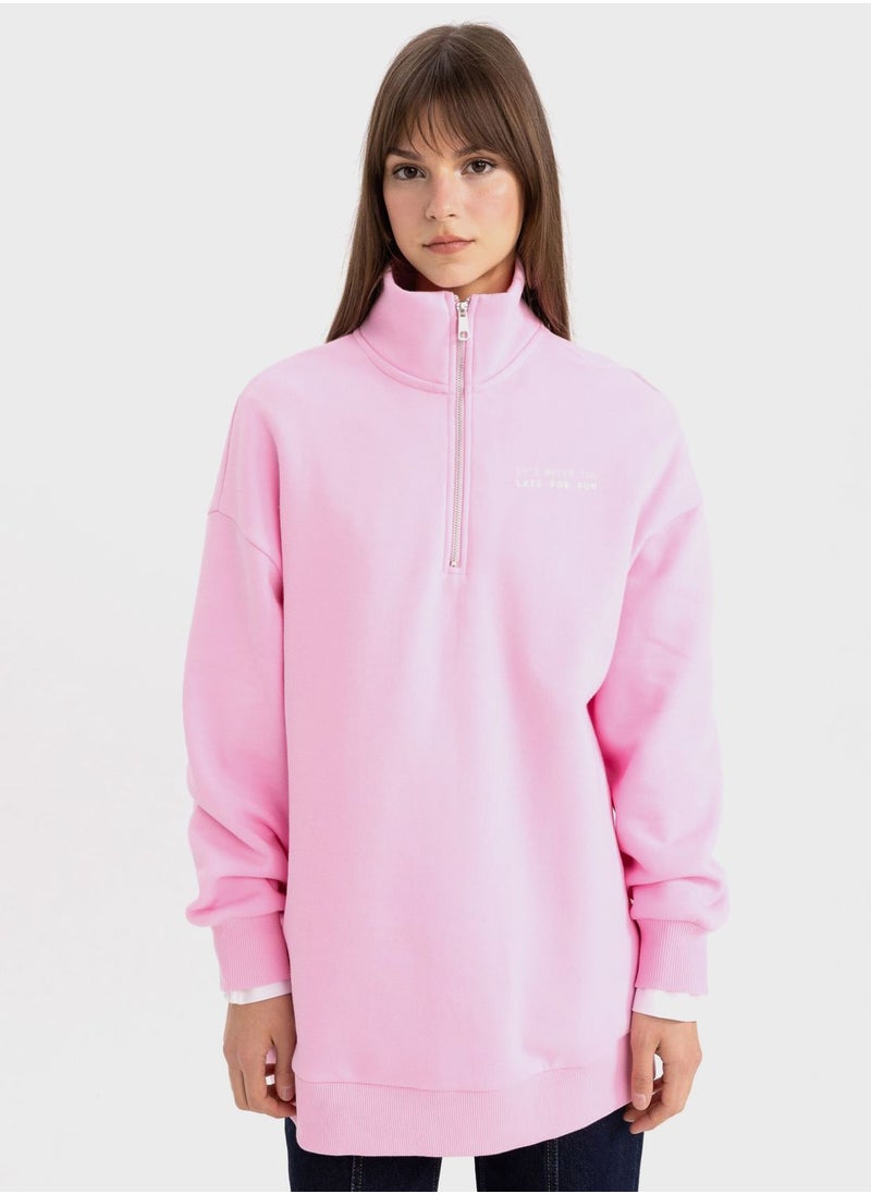 DeFacto Regular Fit Thick Sweatshirt Fabric Polo Collar Sl  - Image 4