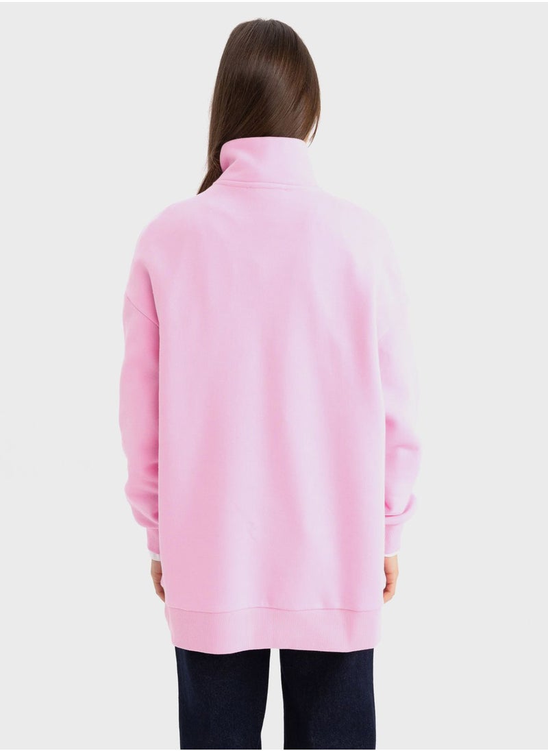 DeFacto Regular Fit Thick Sweatshirt Fabric Polo Collar Sl  - Image 2