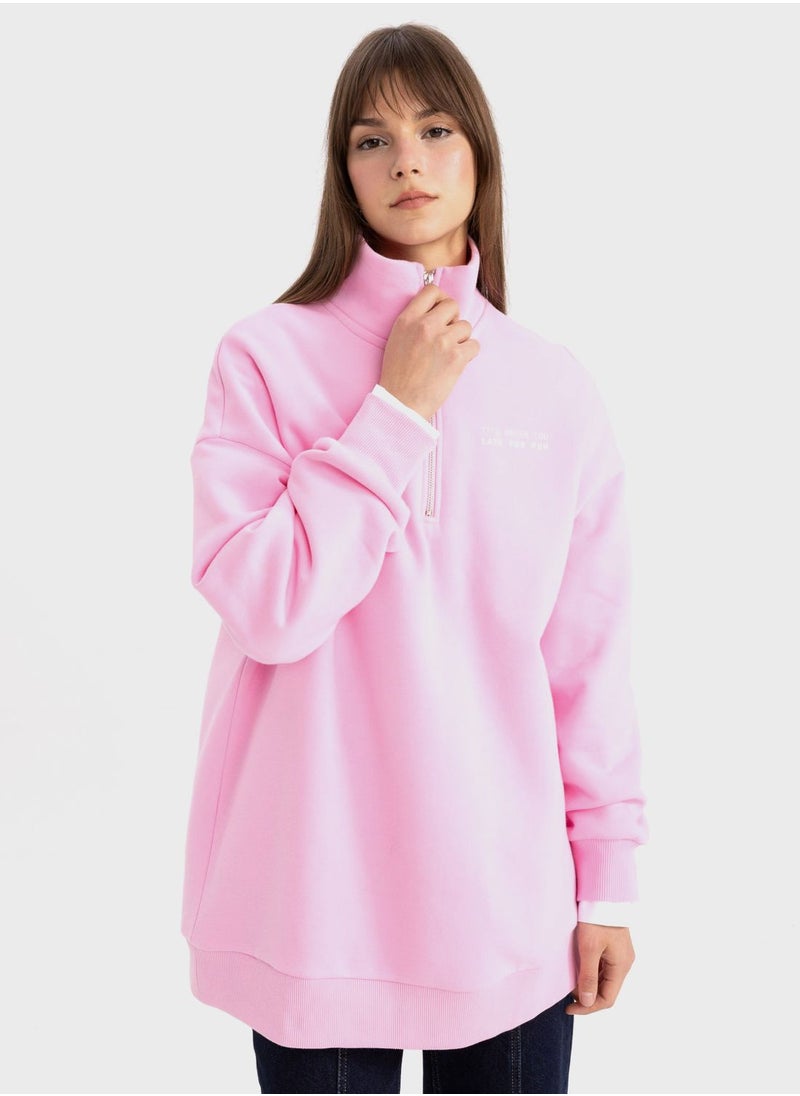DeFacto Regular Fit Thick Sweatshirt Fabric Polo Collar Sl  - Image 3
