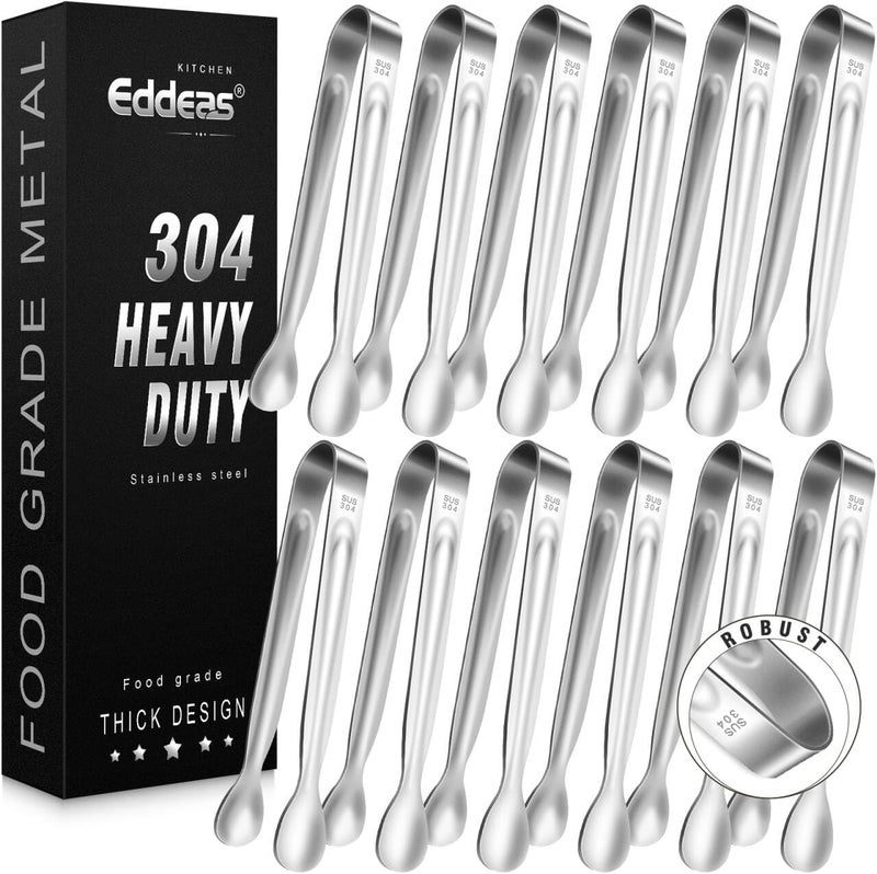 Eddeas 12 PCS Mini Serving Tongs, 6 Inch Small Sugar Tongs, Stainless steel Small Kitchen Tiny Food Tongs for Serving Food, Coffee Bar, Tea Party, Desserts Party and Ice Bucket - Image 1