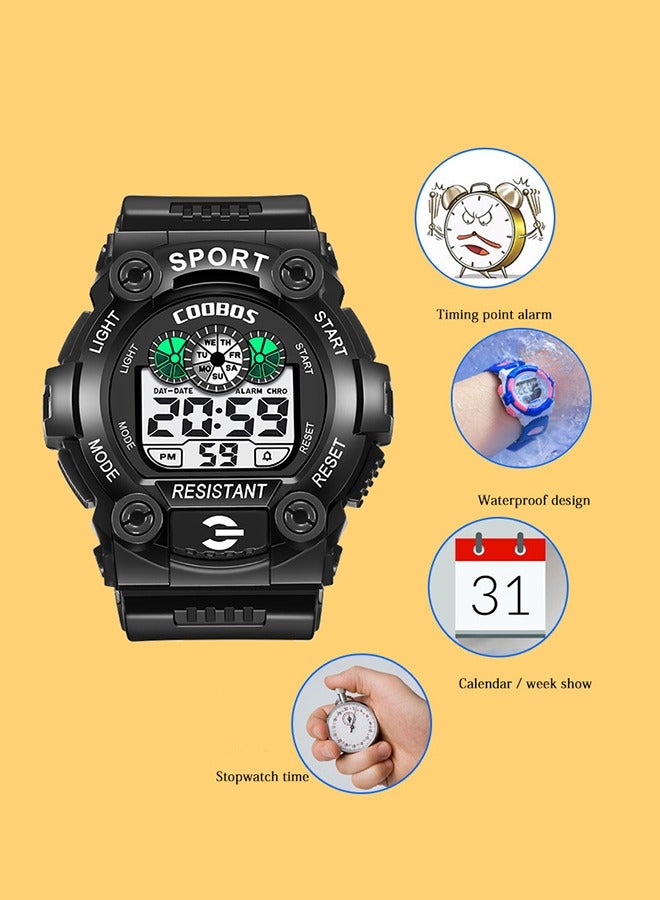 Coobos 2 Pack Kids Water Resistant Rubber Digital Watch Boy's Watch Black/Yellow  - Image 2