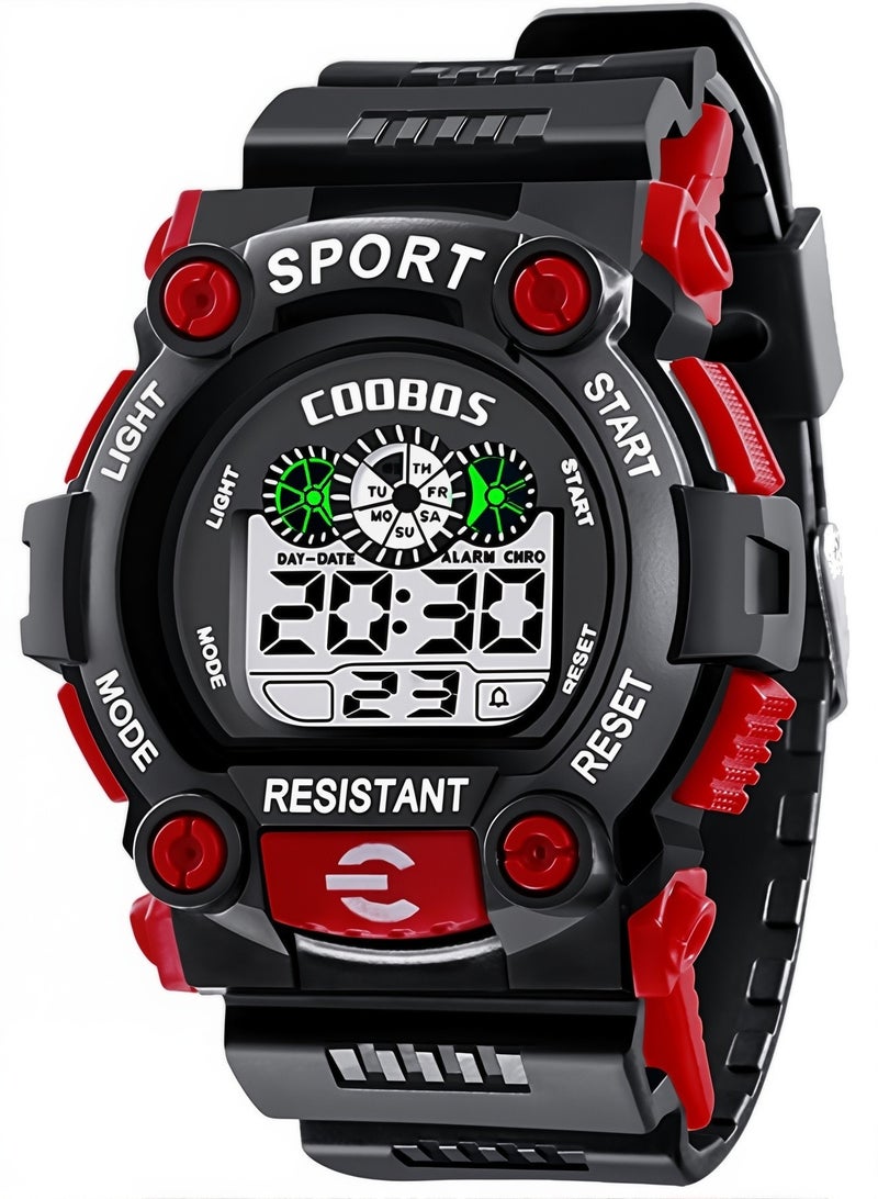 Coobos 2 Pack Kids Water Resistant Rubber Digital Watch Boy's Watch Black/Yellow  - Image 3