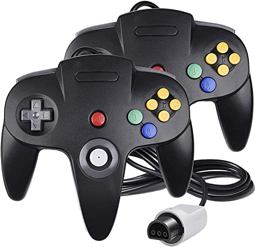 Burcica Classic 64 Wired Controller Joystick for N64 Game System N64 Console 2Packs Black - Image 1