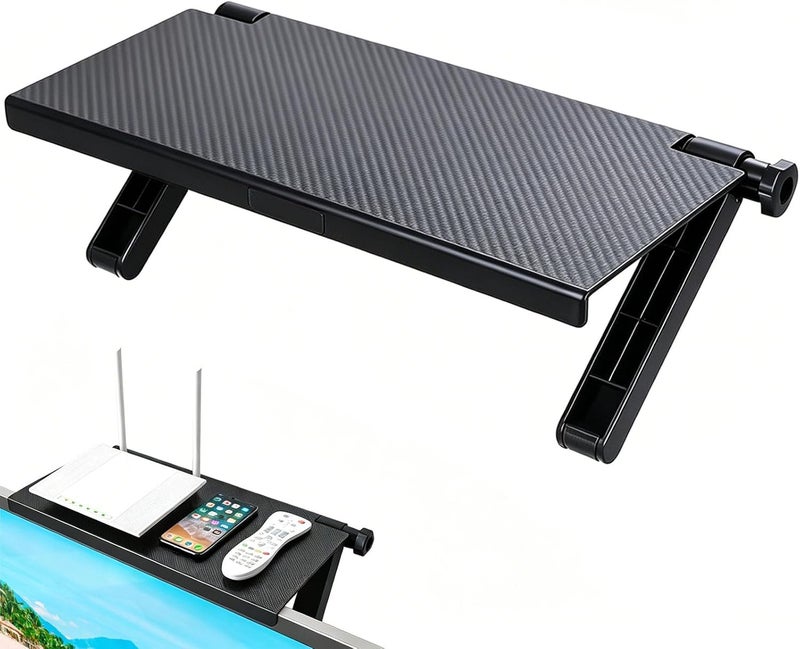 Wesoke TV Top Shelf Screen Top Storage Stand, Black Computer Monitor Top Mounting Bracket Adjustable Cable Box Mount Shelf with 13 inch/33cm Platform for Speakers, Router, Sound Bars, Game Console - Image 1