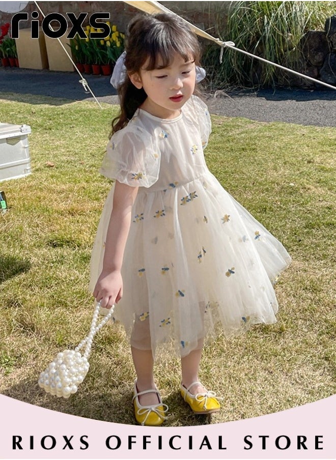 RIOXS Toddles Girls Summer Dress Mesh Short Sleeve Gauze Dresses Fluffy Mesh Princess Dress for Baby Girls for Party Wedding or Performance  - Image 1